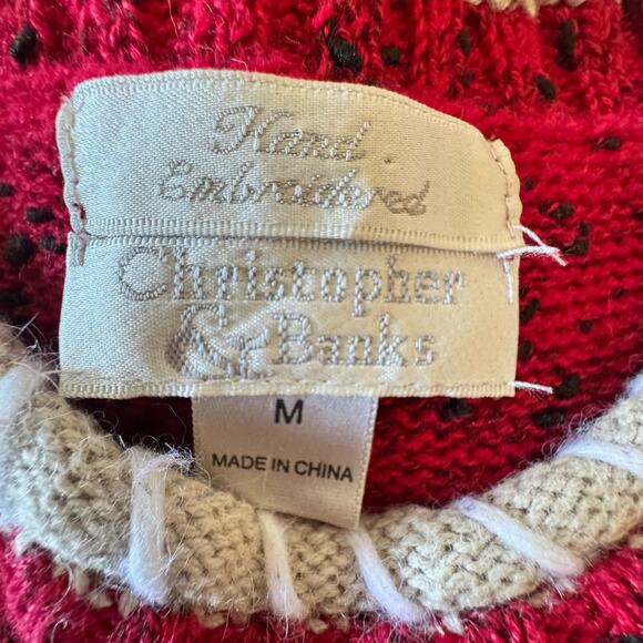 VTG Christopher & Banks Womens M Christmas Sweater Embroidered Trees Holiday - Picture 7 of 10